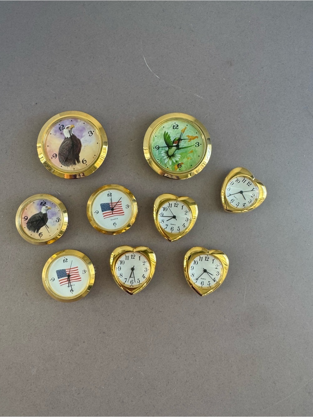 Gold-Tone Assorted Decorative Mini Clocks - Set of 9